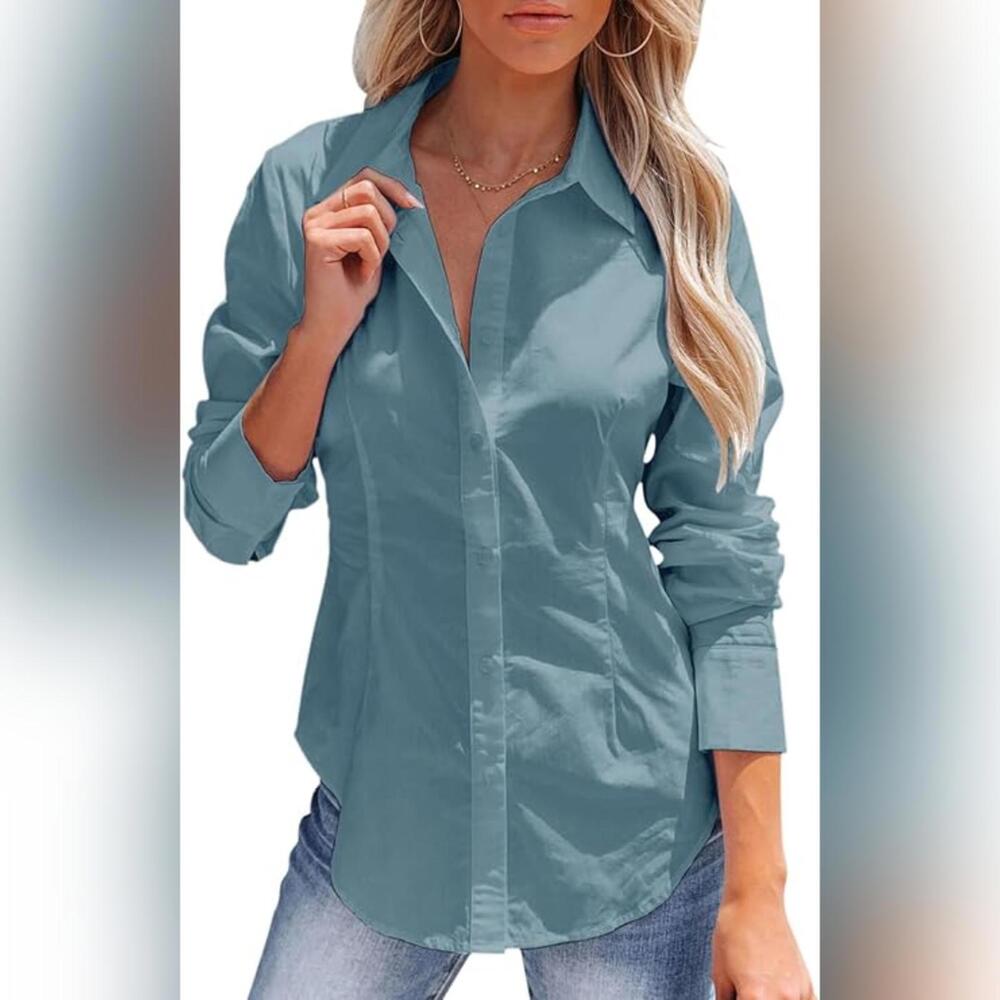 NWT siliteelon Button Down Long Sleeve Wrinkle Free Collared Dress Shirt, Small